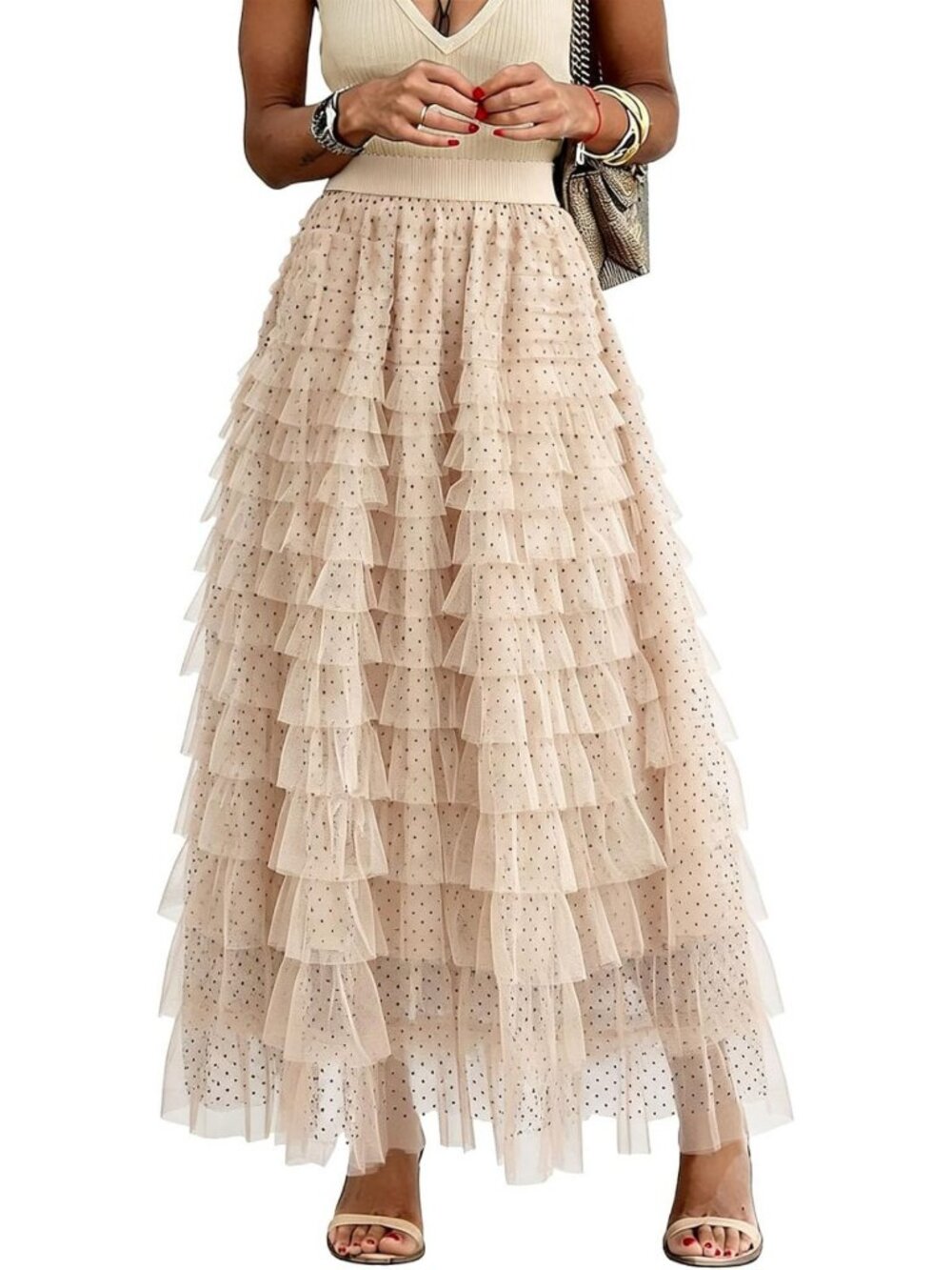Women's Long Maxi Tulle Skirt - A-Line Ruffle Layered Fairy Style, Elegant